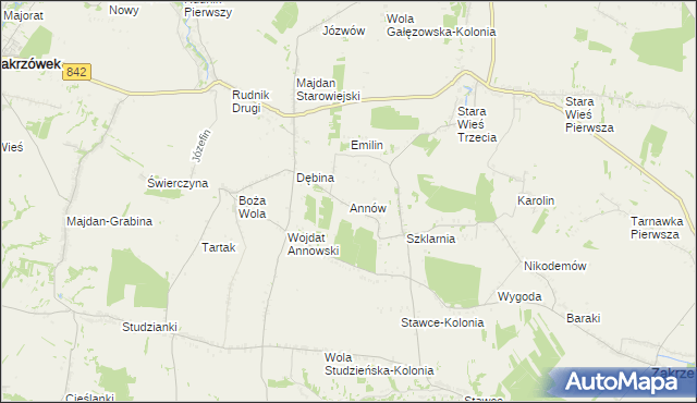 mapa Annów gmina Zakrzew, Annów gmina Zakrzew na mapie Targeo