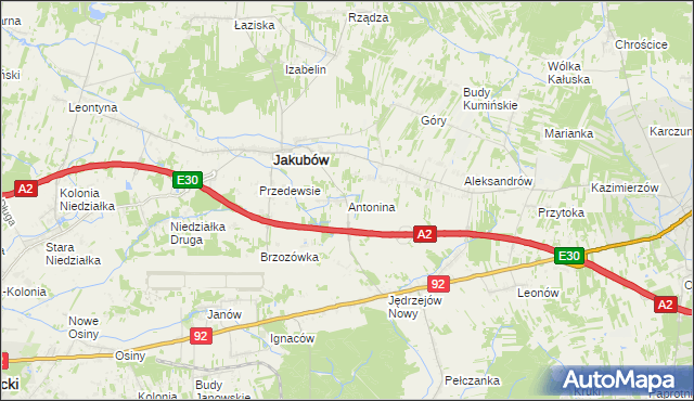 mapa Antonina gmina Jakubów, Antonina gmina Jakubów na mapie Targeo