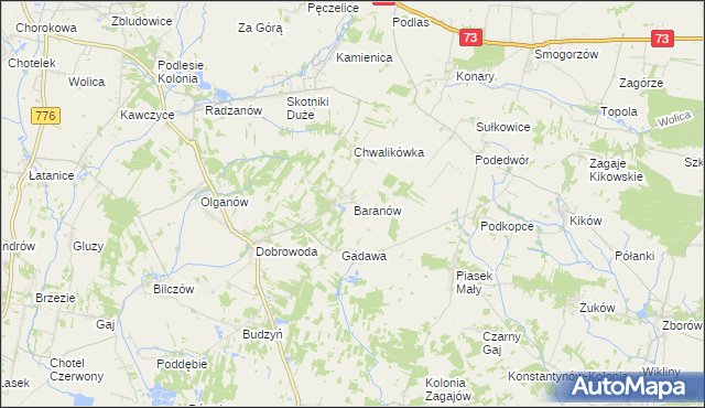 mapa Baranów gmina Busko-Zdrój, Baranów gmina Busko-Zdrój na mapie Targeo