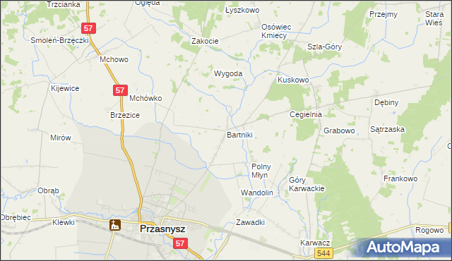 mapa Bartniki gmina Przasnysz, Bartniki gmina Przasnysz na mapie Targeo