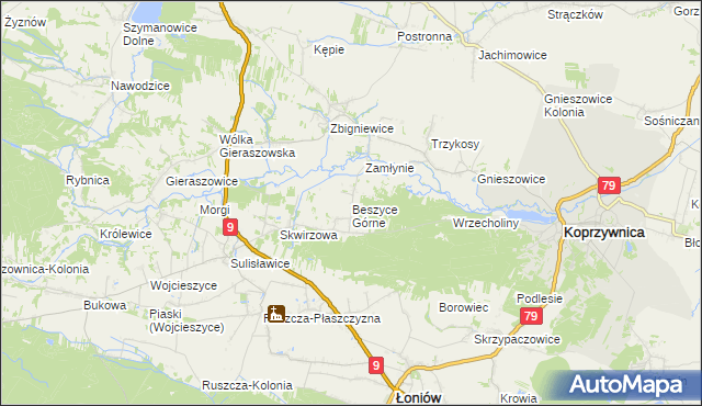 mapa Beszyce Górne, Beszyce Górne na mapie Targeo