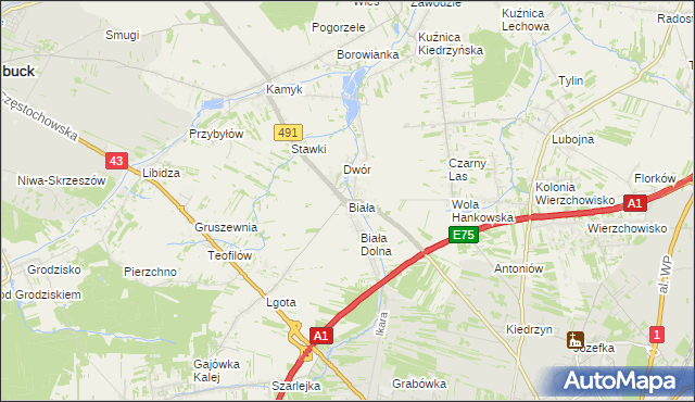 mapa Biała gmina Kłobuck, Biała gmina Kłobuck na mapie Targeo