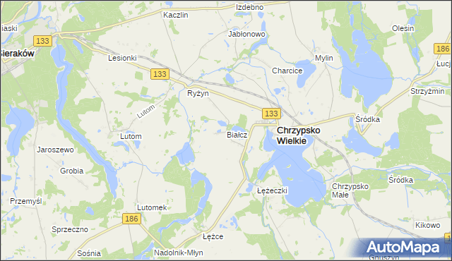 mapa Białcz gmina Chrzypsko Wielkie, Białcz gmina Chrzypsko Wielkie na mapie Targeo