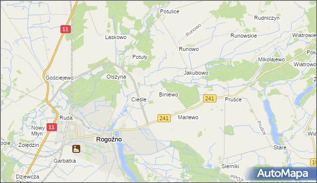 mapa Biniewo, Biniewo na mapie Targeo