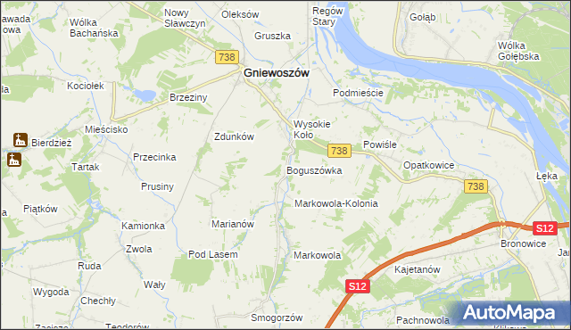 mapa Boguszówka gmina Gniewoszów, Boguszówka gmina Gniewoszów na mapie Targeo