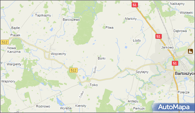 mapa Borki gmina Bartoszyce, Borki gmina Bartoszyce na mapie Targeo
