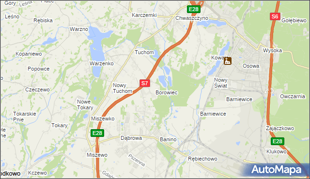 mapa Borowiec gmina Żukowo, Borowiec gmina Żukowo na mapie Targeo