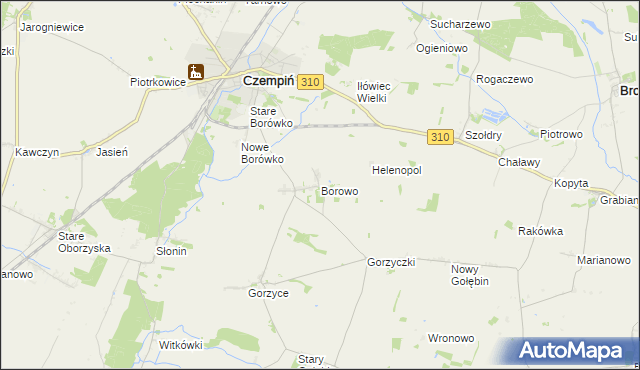 mapa Borowo gmina Czempiń, Borowo gmina Czempiń na mapie Targeo