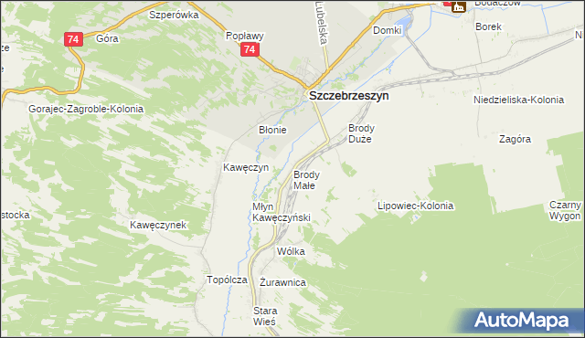 mapa Brody Małe gmina Szczebrzeszyn, Brody Małe gmina Szczebrzeszyn na mapie Targeo