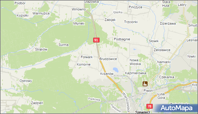 mapa Brudzowice, Brudzowice na mapie Targeo