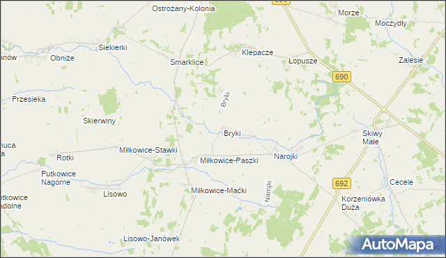 mapa Bryki gmina Drohiczyn, Bryki gmina Drohiczyn na mapie Targeo