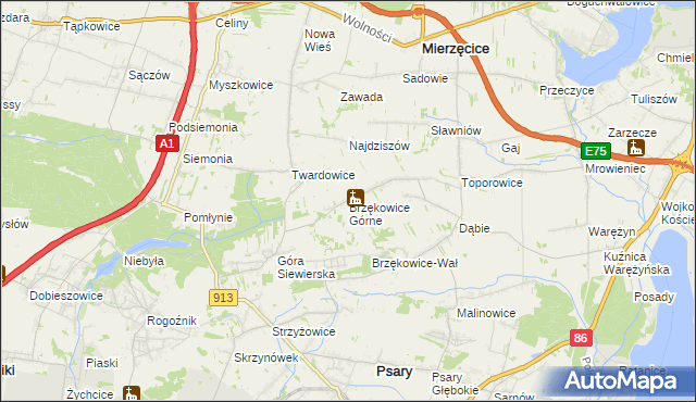 mapa Brzękowice Górne, Brzękowice Górne na mapie Targeo