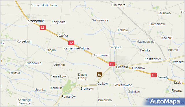 mapa Brzozowiec gmina Błaszki, Brzozowiec gmina Błaszki na mapie Targeo