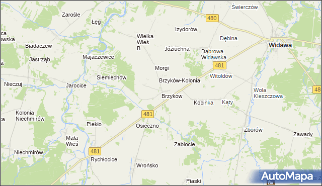 mapa Brzyków gmina Widawa, Brzyków gmina Widawa na mapie Targeo
