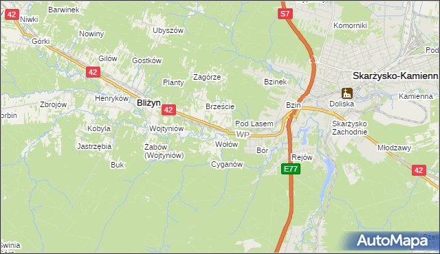 mapa Bugaj gmina Bliżyn, Bugaj gmina Bliżyn na mapie Targeo