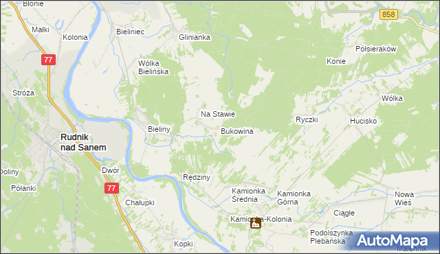 mapa Bukowina gmina Ulanów, Bukowina gmina Ulanów na mapie Targeo