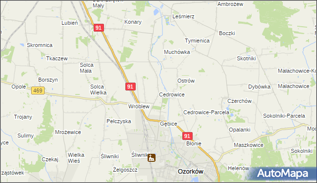 mapa Cedrowice, Cedrowice na mapie Targeo