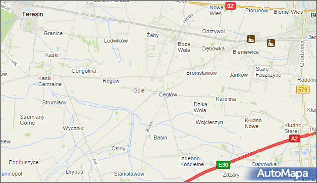 mapa Cegłów gmina Baranów, Cegłów gmina Baranów na mapie Targeo