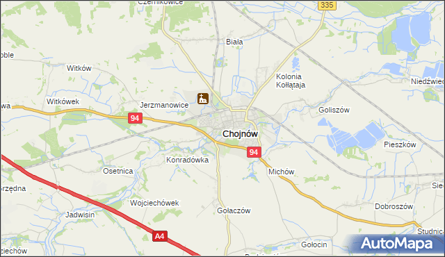 mapa Chojnów powiat legnicki, Chojnów powiat legnicki na mapie Targeo