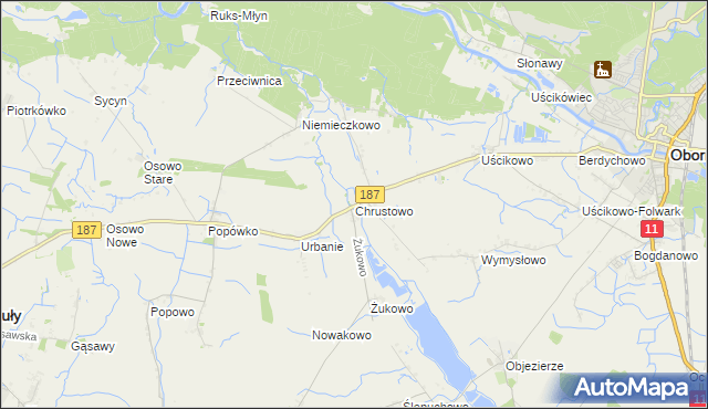 mapa Chrustowo gmina Oborniki, Chrustowo gmina Oborniki na mapie Targeo