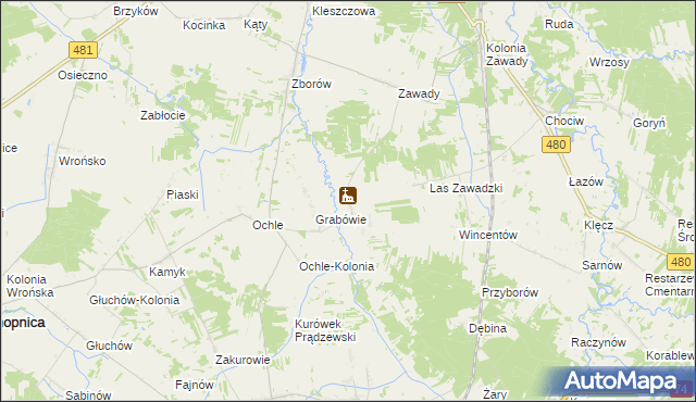 mapa Chrusty gmina Widawa, Chrusty gmina Widawa na mapie Targeo