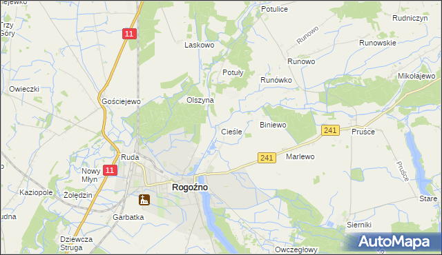 mapa Cieśle gmina Rogoźno, Cieśle gmina Rogoźno na mapie Targeo