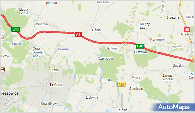 mapa Czarnocin gmina Leśnica, Czarnocin gmina Leśnica na mapie Targeo