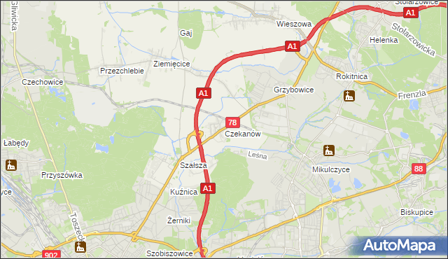 mapa Czekanów gmina Zbrosławice, Czekanów gmina Zbrosławice na mapie Targeo