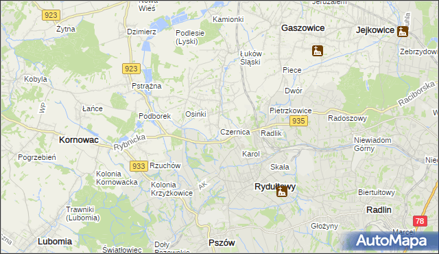 mapa Czernica gmina Gaszowice, Czernica gmina Gaszowice na mapie Targeo