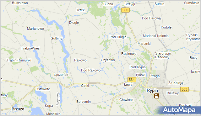 mapa Czyżewo gmina Rypin, Czyżewo gmina Rypin na mapie Targeo