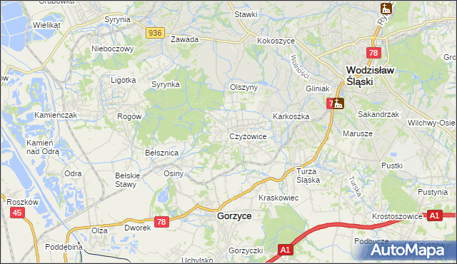 mapa Czyżowice gmina Gorzyce, Czyżowice gmina Gorzyce na mapie Targeo