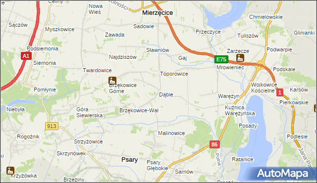 mapa Dąbie gmina Psary, Dąbie gmina Psary na mapie Targeo