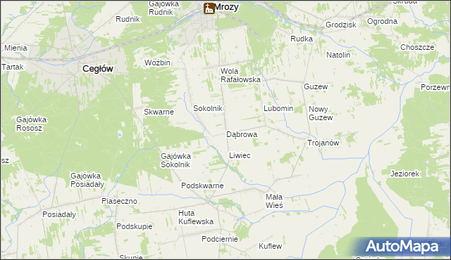 mapa Dąbrowa gmina Mrozy, Dąbrowa gmina Mrozy na mapie Targeo