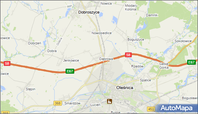 mapa Dąbrowa gmina Oleśnica, Dąbrowa gmina Oleśnica na mapie Targeo