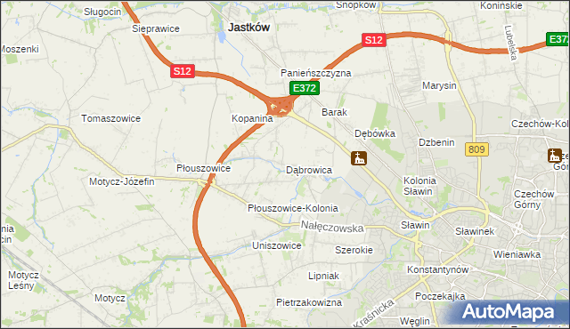 mapa Dąbrowica gmina Jastków, Dąbrowica gmina Jastków na mapie Targeo