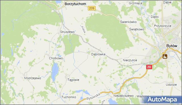 mapa Dąbrówka gmina Borzytuchom, Dąbrówka gmina Borzytuchom na mapie Targeo