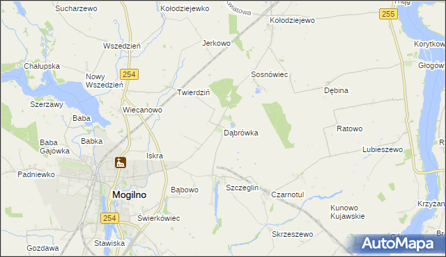 mapa Dąbrówka gmina Mogilno, Dąbrówka gmina Mogilno na mapie Targeo