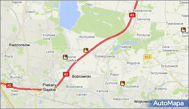 mapa Dobieszowice gmina Bobrowniki, Dobieszowice gmina Bobrowniki na mapie Targeo