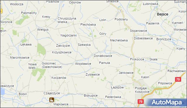 mapa Donatkowice, Donatkowice na mapie Targeo