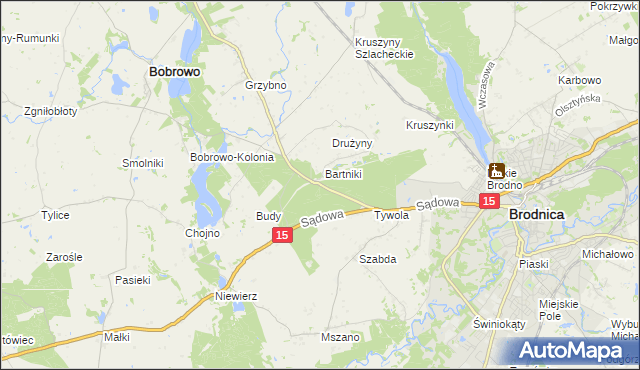 mapa Drużyny gmina Brodnica, Drużyny gmina Brodnica na mapie Targeo