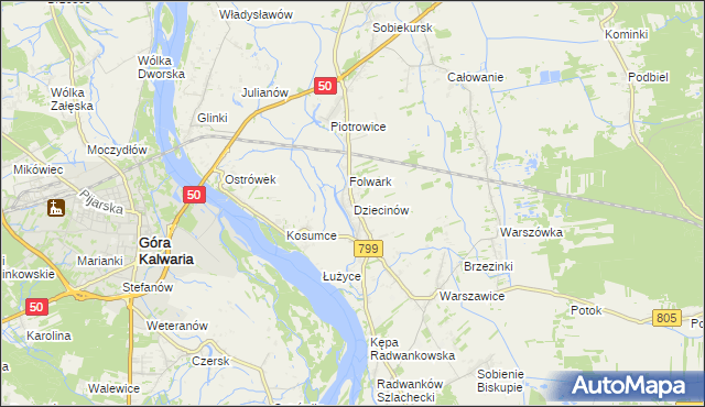 mapa Dziecinów gmina Sobienie-Jeziory, Dziecinów gmina Sobienie-Jeziory na mapie Targeo