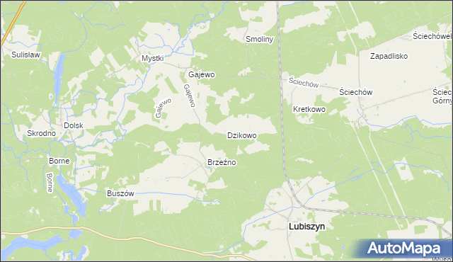 mapa Dzikowo gmina Lubiszyn, Dzikowo gmina Lubiszyn na mapie Targeo