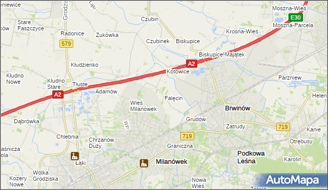 mapa Falęcin gmina Brwinów, Falęcin gmina Brwinów na mapie Targeo