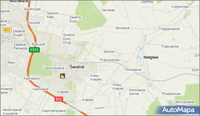 mapa Franciszków gmina Mełgiew, Franciszków gmina Mełgiew na mapie Targeo