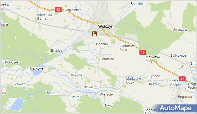 mapa Gierałcice gmina Wołczyn, Gierałcice gmina Wołczyn na mapie Targeo