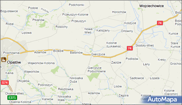 mapa Gierczyce gmina Wojciechowice, Gierczyce gmina Wojciechowice na mapie Targeo