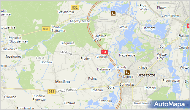 mapa Gilowice gmina Miedźna, Gilowice gmina Miedźna na mapie Targeo