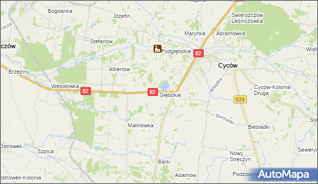 mapa Głębokie gmina Cyców, Głębokie gmina Cyców na mapie Targeo