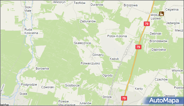 mapa Gliniany gmina Ożarów, Gliniany gmina Ożarów na mapie Targeo