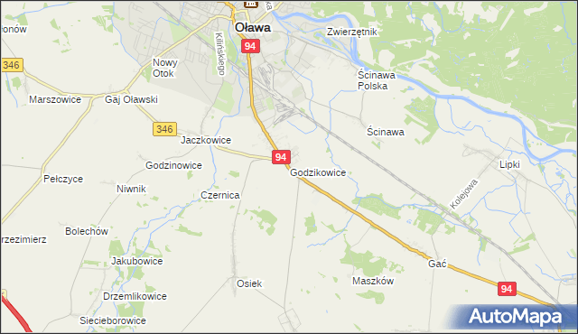 mapa Godzikowice, Godzikowice na mapie Targeo